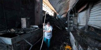 Fire damage in the Merced market.
