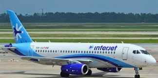 One of the Sukhoi Superjet aircraft operated by Interjet.