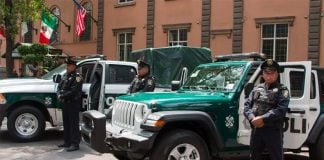 Mexico City police vehicles: colorful but uncoordinated.