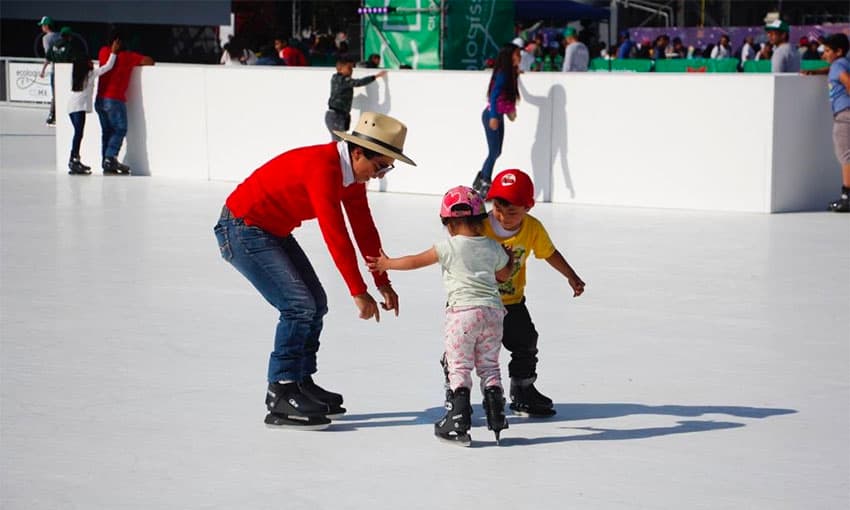 Young skaters on the seasonal rink in Mexico City.