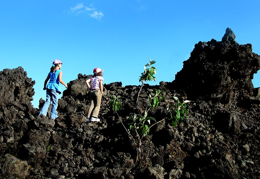 Walking on volcanic rubble is anything but easy.