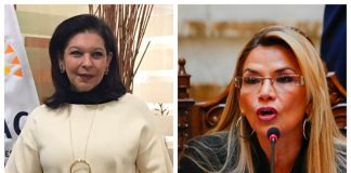 Former ambassador Mercado, left, and Bolivia's interim president Áñez.