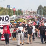 Brewery opponents march in Mexicali on Sunday.