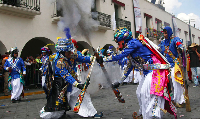 The mock battle at Carnival in Huejotzingo, Puebla.