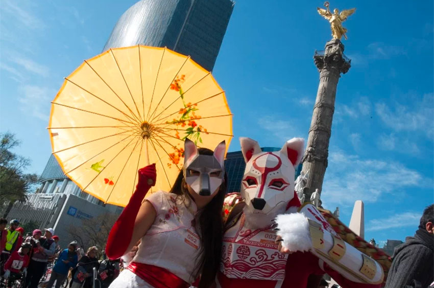 A Chinese New Year costume contest takes place Sunday at the Angel of Independence monument in Mexico City.