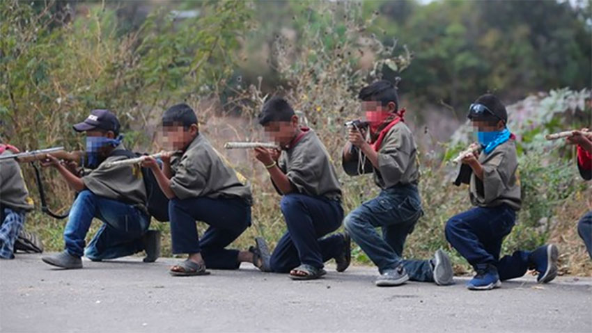 Weapons training for children in Guerrero.