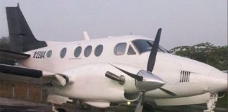 The cocaine smugglers' plane on the highway in Quintana Roo.