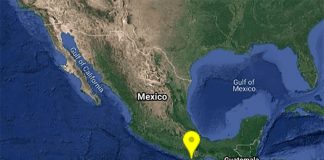 The epicenter of a 5.2-magnitude earthquake Friday morning in Oaxaca.