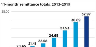 January-November remittances since 2013, in billions of US dollars.