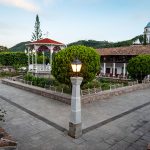 Plaza Revolucion Mexicana in the morning, looking towards the old church.