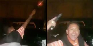 Firing weapons in the air can be fun at any time. This Mexico City cop was in a festive mood when he fired 15 shots into the air last March.