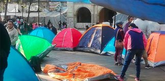 Teachers' tents are back in the Oaxaca city zócalo.