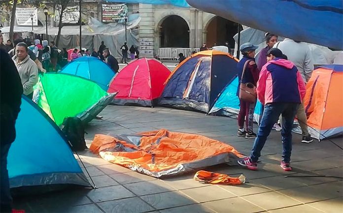 Teachers' tents are back in the Oaxaca city zócalo.