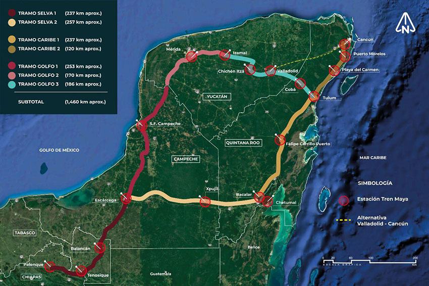 The route of the Maya Train.