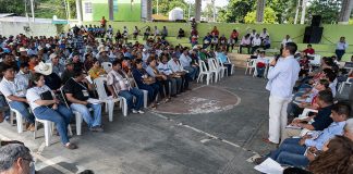 Kristhian Hernández addresses an audience in Felipe Carillo Puerto on December 15