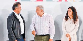 Governor Rodríguez, López Obrador and Labor Secretary Luisa María Alcalde.