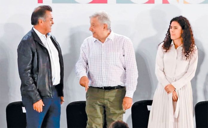 Governor Rodríguez, López Obrador and Labor Secretary Luisa María Alcalde.