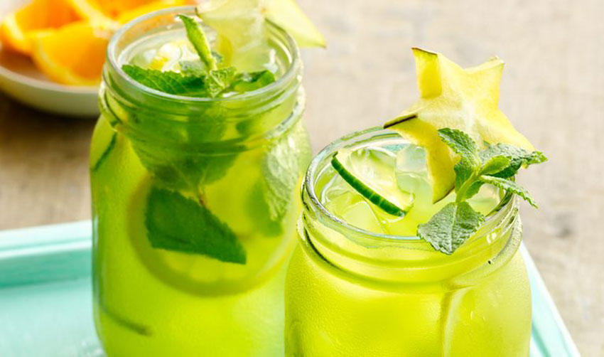 Pineapple water with cucumber and celery.