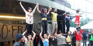 Artists protest in Mexico City last month.