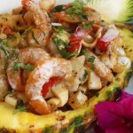 Food for Lent: prawns on a bed of pineapple.
