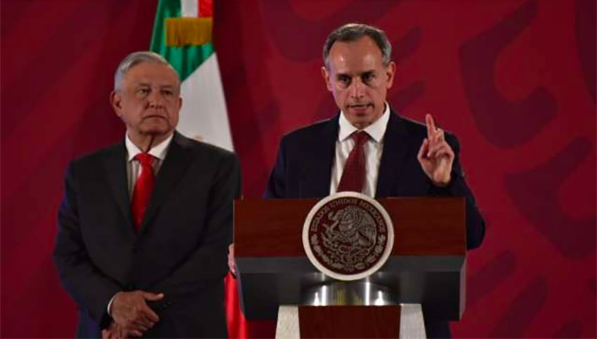 López Obrador, left, and Deputy Health Minister Hugo López-Gatell said on January 23 there were no drug shortages.