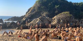 Nude yoga on the beach at Zipolite.