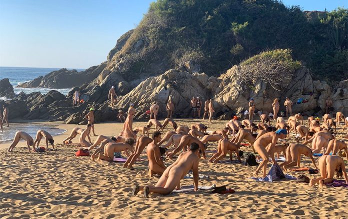 Nude yoga on the beach at Zipolite.