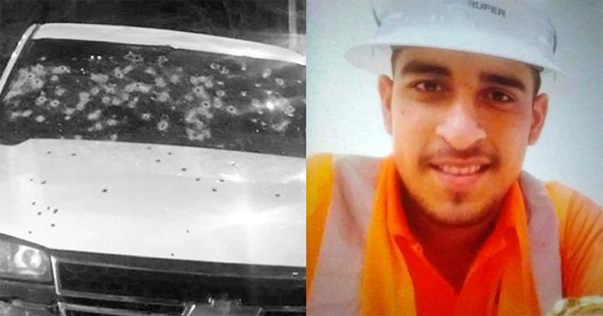 Engineering graduate Ortiz and the bullet-riddled vehicle in he was killed.