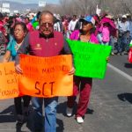 Transportation official Meza at Thursday's protest march.