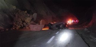 One of the cars that was crushed by the slide in Oaxaca.