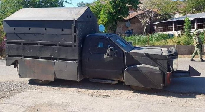 The armored vehicle seized in Zirándaro bore the Jalisco cartel's initials, CJNG.