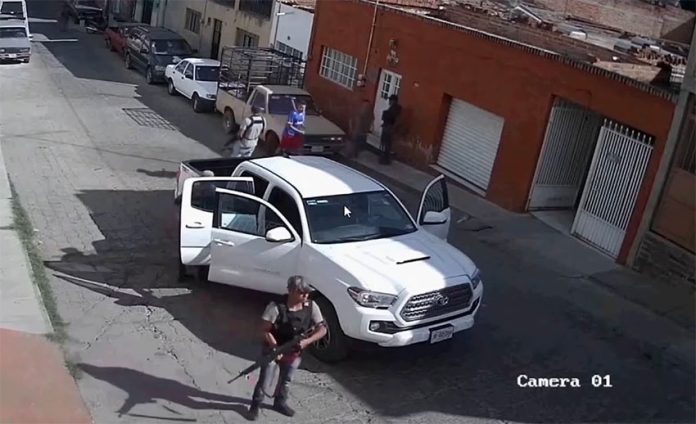Surveillance camera catches an operation by Jalisco cartel suspects in Zacatecas in 2018.