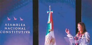 Zavala speaks at Sunday's assembly in Mexico City.