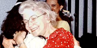 A Mexican mother gives a final hug to her Japanese “daughter.”