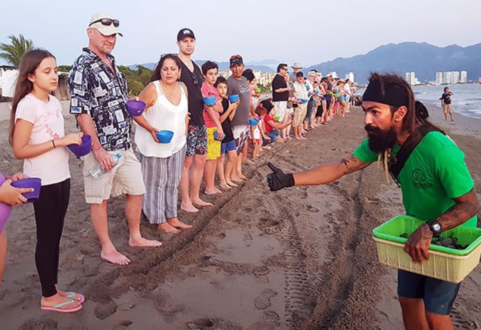 Last minute instructions are given to visitors at the turtle camp in Puerto Vallarta.
