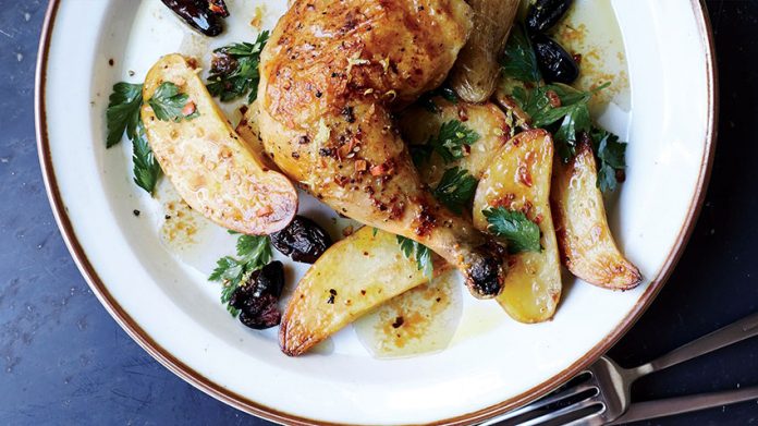 Chicken and potatoes, sheet-pan style.