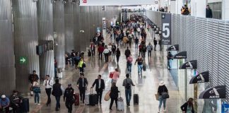 Travelers at Mexico City airport.