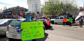 Protesters at the border on Wednesday.