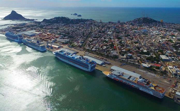 Cruise ships moored in Mazatlán.
