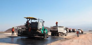 Paving under way on the new highway in Oaxaca.