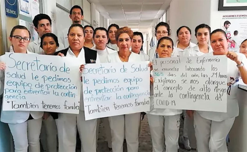 A protest by interns in Michoacán.