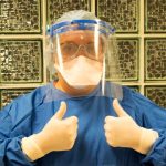 A health care worker at a hospital in Guanajuato with one of the makers' masks.