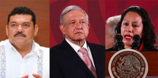 From left, May, López Obrador and Albores: a crack in the cabinet.