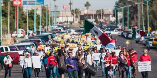 Protesters march last year in protest against the Mexicali brewery.