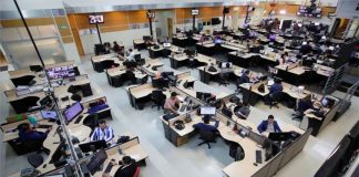 Empty desks at a Mexico City office on Monday.