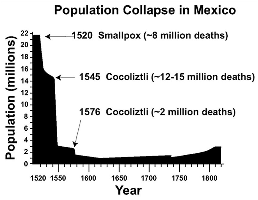 Estimated population collapse in the 1500s.