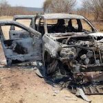 The wreckage of a vehicle after weekend clashes in Guerrero.