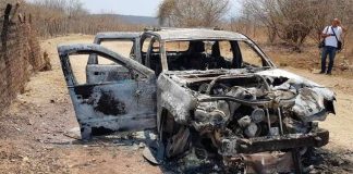 The wreckage of a vehicle after weekend clashes in Guerrero.