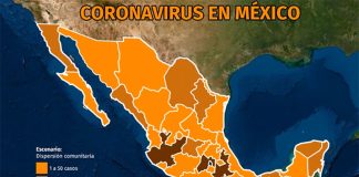 Coronavirus cases in Mexico: the darker the color the more cases.