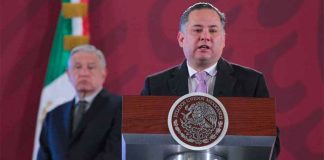 Santiago Nieto speaks at the president's morning press conference.